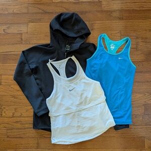 Nike Dri Fit Womens S Black Hooded Full Zip Jacket Tank& 2 Tops Set
